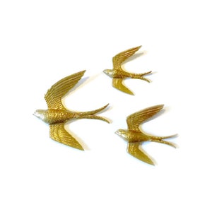 Golden Swallows, Bird Wall Art, Vintage Burwood Bird Hangings, 3 Gold Bird Wall Hangings, Flying Bird Art, Flying Swallow Wall Decor image 8