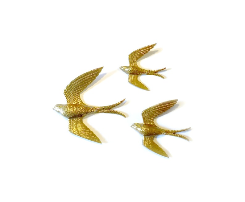 Golden Swallows, Bird Wall Art, Vintage Burwood Bird Hangings, 3 Gold Bird Wall Hangings, Flying Bird Art, Flying Swallow Wall Decor image 8