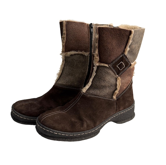 Reiker Shearling Patchwork Brown Suede Boots, Wom… - image 2