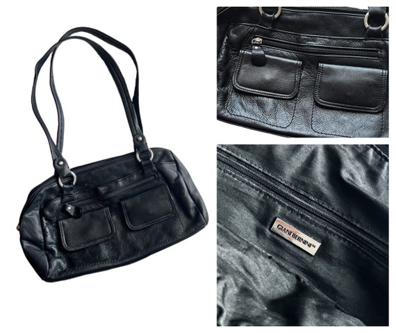 SALE Giani Bernini Black Shoulder Bag W/two Flap Pockets 