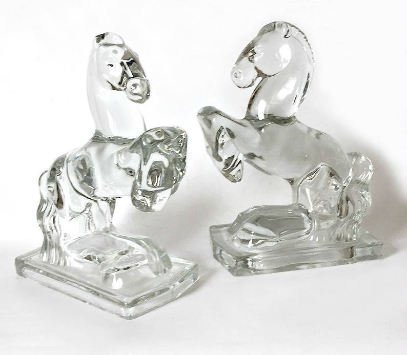 Vintage Glass Horse Bookends Clear Glass Horse Figurines New Etsy