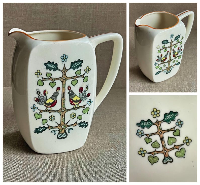 Japan Birds in Tree Hearts Folk Art Pitcher, Made in Japan Cottagecore ...