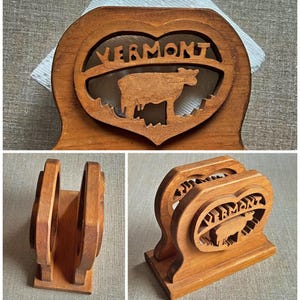 Holz-Serviettenhalter, Vermont Holz-Serviettenhalter, Vermont Cown Holz-Serviettenhalter, Vermont Souvenir, Vintage handgefertigte Holzbearbeitung