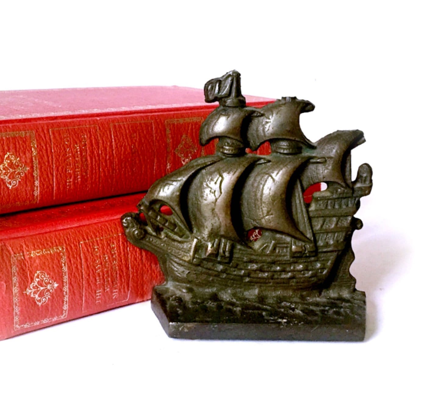 Metal Ship Bookend, Vintage Ship Book End, ONE Nautical Boat Bookend, Vintage Cast Iron Nautical Doorstop, Vintage Library Big Ship Bookend