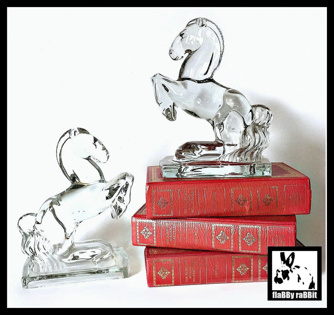 Vintage Glass Horse Bookends Clear Glass Horse Figurines New Etsy