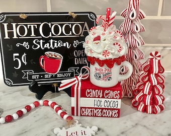 Christmas faux hot cocoa mug, fake hot chocolate, Christmas decor, hot cocoa bar, tiered tray decor, North Pole