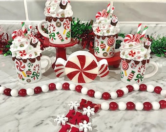 Christmas faux hot cocoa mug, fake hot chocolate, Christmas decor, hot cocoa bar, tiered tray decor