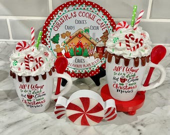 Christmas faux hot cocoa, Christmas decor, faux mug drink, tiered tray, fake hot chocolate, hot cocoa bar