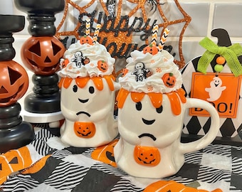 faux Halloween ghost mug drink, Halloween decor, tiered tray decor, fake drink, kitchen decor, ghost mug decor, birthday/Christmas, spooky