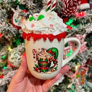 Christmas faux hot cocoa mug, fake hot chocolate, Christmas decor, hot cocoa bar, tiered tray, birthday/Christmas gift, fake bake X-mas mug