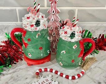 Christmas faux hot cocoa mug, fake hot chocolate, Christmas decor, hot cocoa bar, tiered tray decor