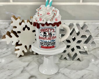 Winter/Christmas faux mini mug drink, faux hot cocoa, Christmas decor, tiered tray, fake hot chocolate, winter decor, Christmas/b-day gifts