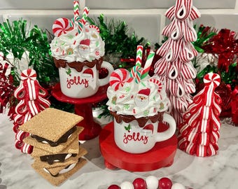 Christmas faux hot cocoa mug, fake hot chocolate, Christmas decor, hot cocoa bar, tiered tray decor, Christmas gift