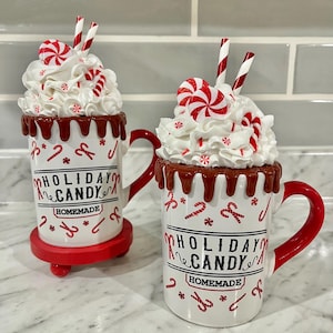 Christmas faux hot cocoa mug, fake hot chocolate, Christmas decor, hot cocoa bar, tiered tray, birthday/Christmas gift, fake bake X-mas mug