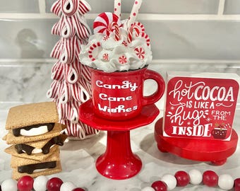 Christmas faux hot cocoa mug, fake hot chocolate, Christmas decor, hot cocoa bar, tiered tray decor