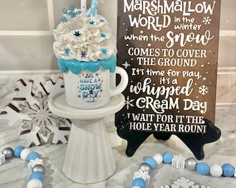 Winter/Christmas faux mini mug drink, faux hot cocoa, Christmas decor, tiered tray, fake hot chocolate, winter decor