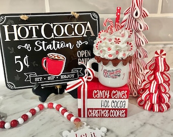 Christmas faux hot cocoa mug, fake hot chocolate, Christmas decor, hot cocoa bar, tiered tray decor