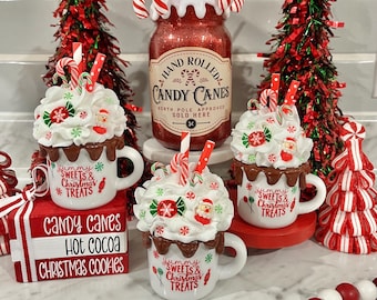 Christmas faux hot cocoa mug, fake hot chocolate, Christmas decor, hot cocoa bar, tiered tray decor, mini mug