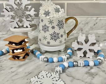 Winter/Christmas faux hot cocoa, Christmas decor, tiered tray, fake hot chocolate, winter decor, X-mas gift