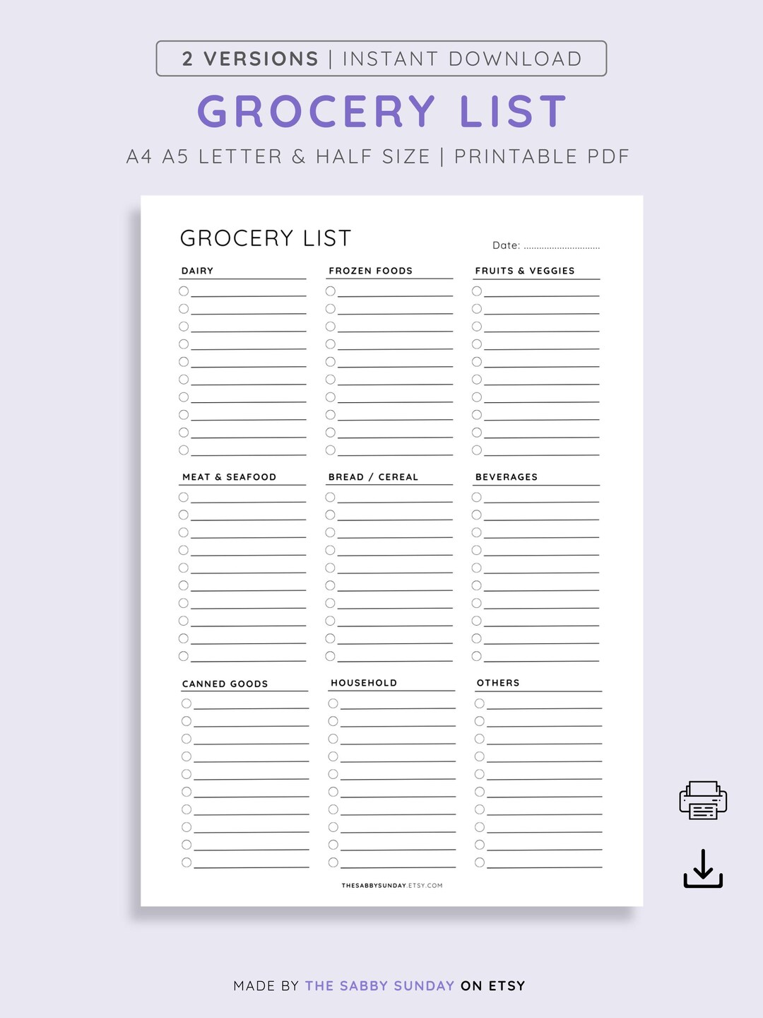 Simple & Minimalist Digital Grocery List Template Printable Shopping