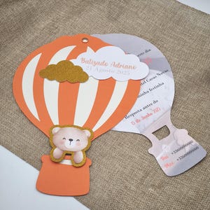 Hot air balloon announcement, baby shower announcement, invitation, baptism announcement, handmade, event invitation, birthday
