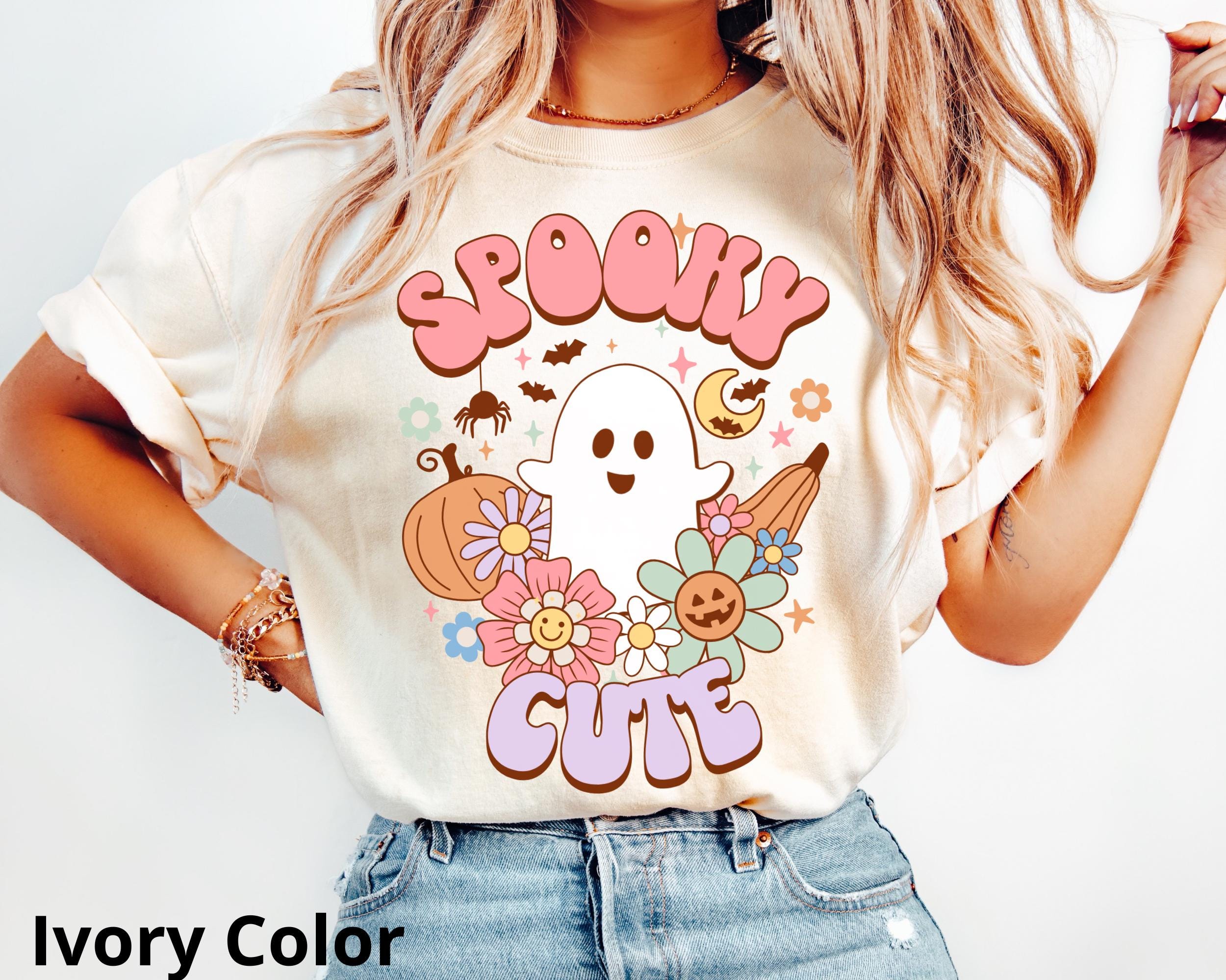 Spooky Cute Ghost T-Shirt, Halloween Tee, Floral Pumpkin Ghost Tee, Ghost Lover Gift, Vintage Washed Tee, Retro Halloween, Good Vibes Ghost