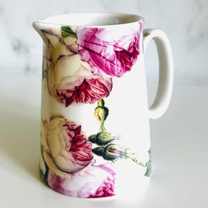 Pot à lait rose | pichet en céramique floral vintage, décor cottagecore anglais, poterie croix héron