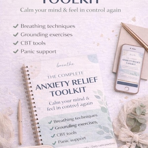 Anxiety Relief Toolkit, CBT Workbook, Panic Attack Help, Stress Relief (PDF Download)