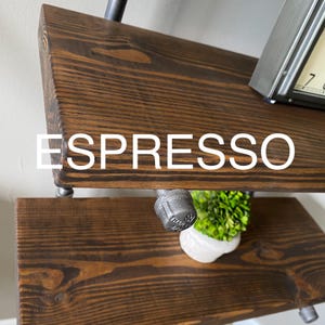 Espresso Stained Wood Board - Shown on a Shelving Unit
