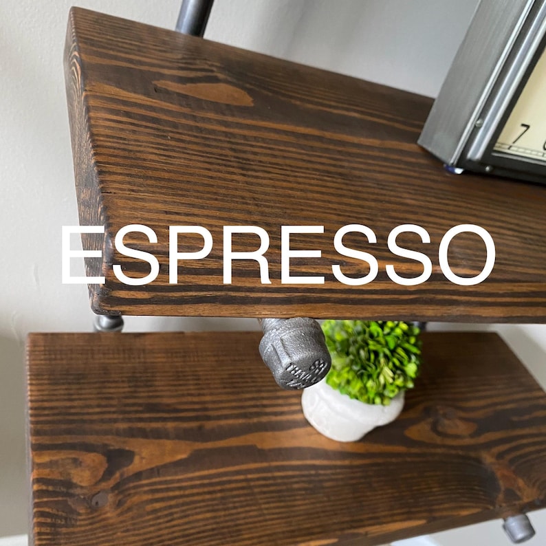 Espresso Stained Wood Board - Shown on a Shelving Unit