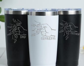 Personalized Dad Tumbler With Kids Names, Fathers Day Gift for Dad, Engraved Fist Bump Tumbler, Custom 20oz Cup From Kids