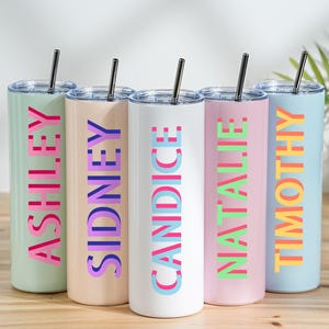 Personalized Name Tumbler, Custom Skinny Tumbler Cup with Straw, Custom Name Gift, Gifts for Her, Vacation Girls Trip, Bridesmaid Proposal