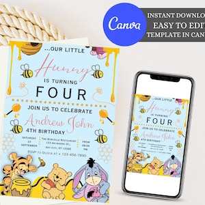 Winnie the Pooh Geburtstagseinladung, Klassische Winnie the Pooh Einladung, Winnie the Pooh Einladung zum ersten Geburtstag, Vintage Winnie Pooh Geburtstag