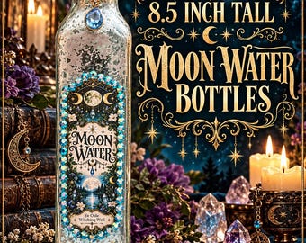 Moon Water Bottle,  Witchcore Altar Decor with Amethyst/Moonstone, witchcraft, moon water, see 2nd listing also