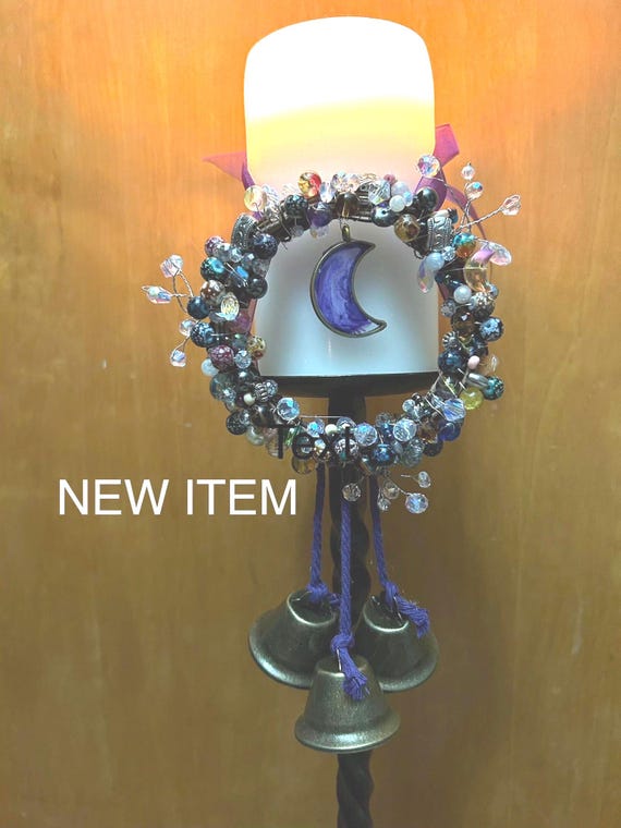 Protection Bells, Floral Wreath, Bell Wreath, Crescent moon bells, home talisman, witch gift, wicca gift, witchcraft