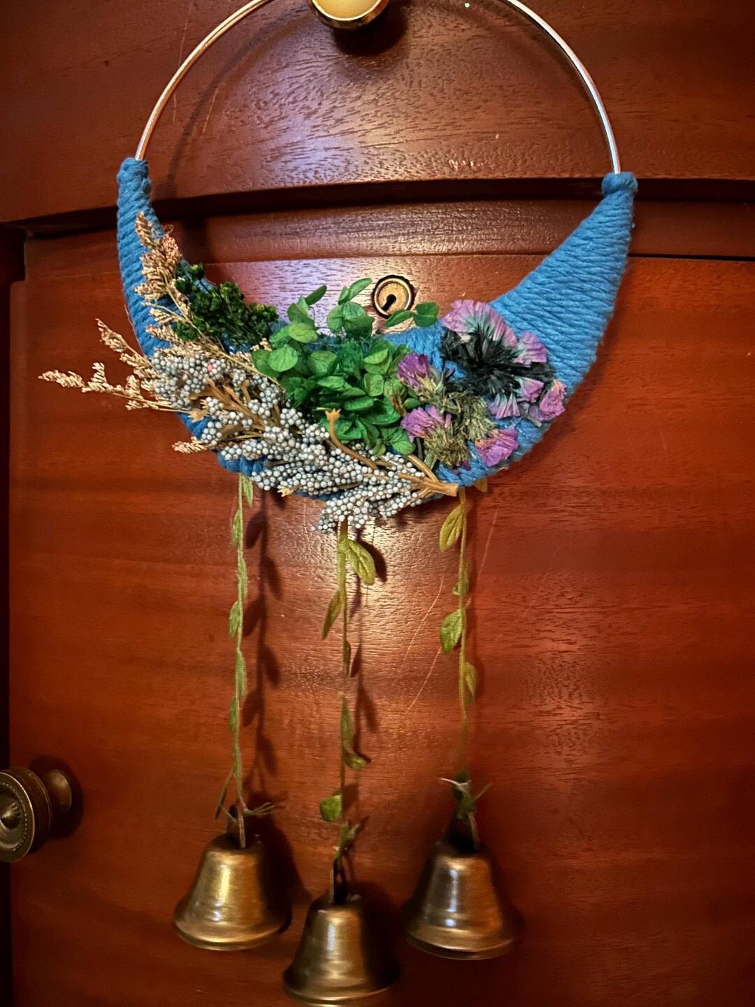 Protection Bells, Floral Wreath, Bell Wreath, Crescent Moon Bells, Home