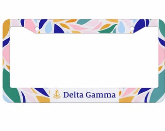 Marco de matrícula de acrílico con diseño de hojas de Delta Gamma DG