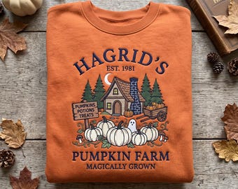 Embroidered Magical Pumpkin Farm Crewneck, Wizard Fall Sweatshirt, Spooky Witch Cabin Apparel, Autumn Magic Shirt, Enchanted Forest Gift