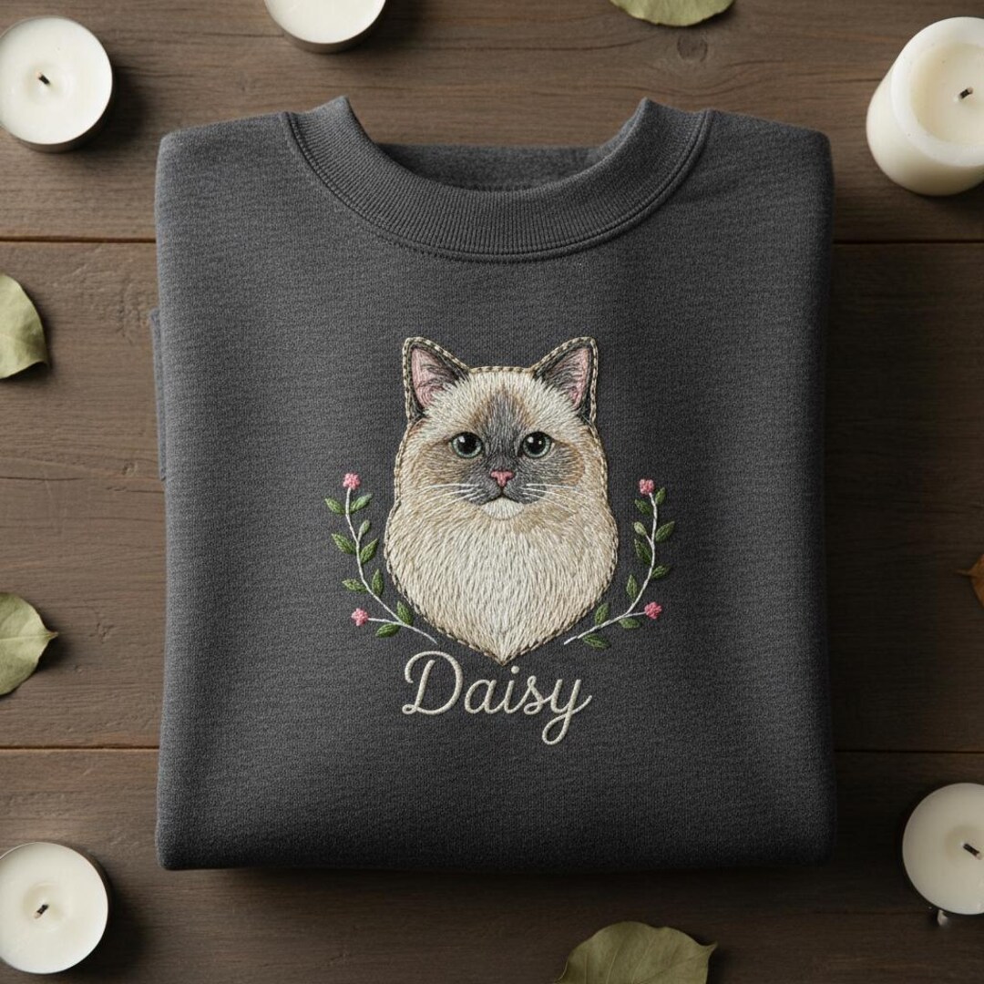 Personalized Embroidered Ragdoll Cat Sweatshirt, Pink Floral Wreath ...