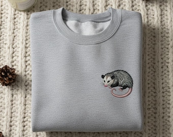 Embroidered Opossum Portrait Sweatshirt, Cute Animal Lover Crewneck, Vintage Wildlife Possum Hoodie, Goblincore Gift