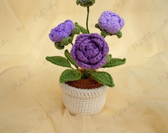 Crochet Rose Flower Pot – Handmade Yarn Rose | Romantic Home & Desk Decor | Mother’s Day  Christmas Gift