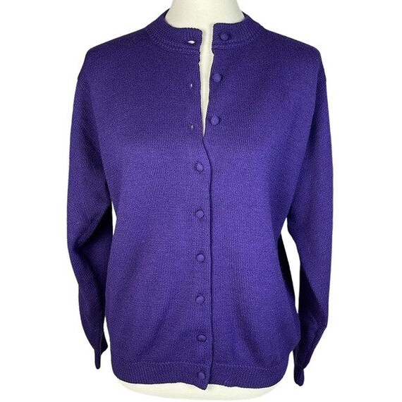 Aston Vintage Purple 100% Wool Button Up Round Ne… - image 3