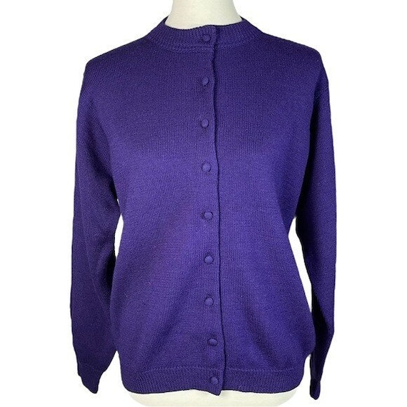 Aston Vintage Purple 100% Wool Button Up Round Ne… - image 1