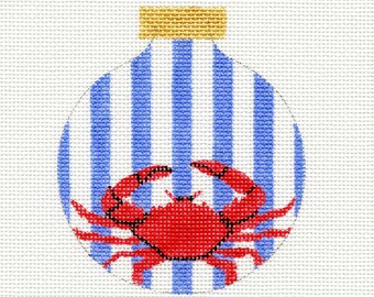 Crab and Stripes Handpainted Needlepoint Ornament Canvas - Jody Designs B267