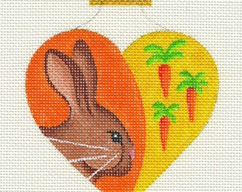 Heart Rabbit with Carrots Needlepoint Ornament - Jody Designs  H4