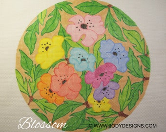 Blossom Flowers Needlepoint 12" Round Canvas - Jody Designs