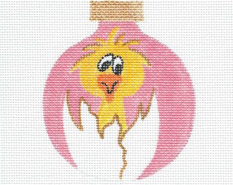 Chicken and Cracked Egg Pink Hand Painted Needlepoint Ornament Canvas- Jody Designs  B17