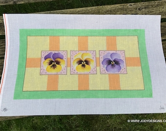 Pansies Pastel Long Rectangle Needlepoint Canvas - Margi's Pansies - Jody Designs #J46