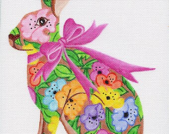 Tall Hare Rabbit - Blossom Flowers Needlepoint Hand Painted- Jody Designs