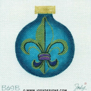 Fleur-de-lis/turquoise Needlepoint Ornament Jody Designs B69B image 1